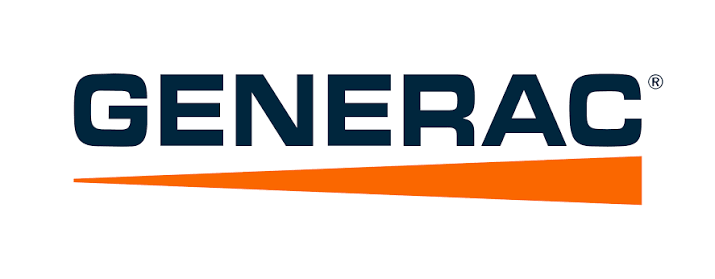 Generac logo, representing a brand we service, with dark blue text above an orange triangular accent.